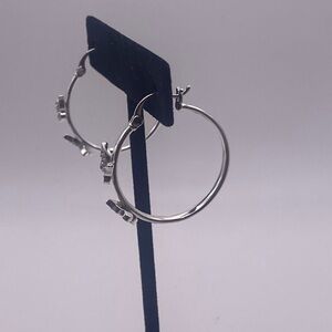 Silver plated crystal butterfly hoops earrings